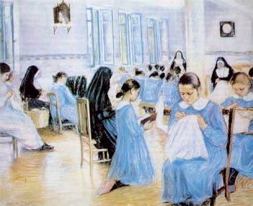 Sala de mi colegio, pastel de 1922 obra de Asunción Asarta. 