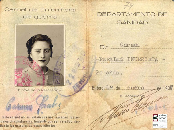 Carnet de Enfermera de Guerra. Departamento de Sanidad. Gobierno de Euzkadi