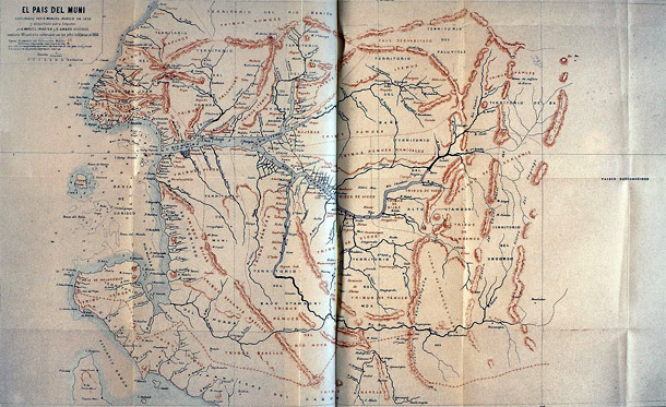 El País del Muni, mapa de Coello fabricado gracias a las anotaciones de Manuel Iradier