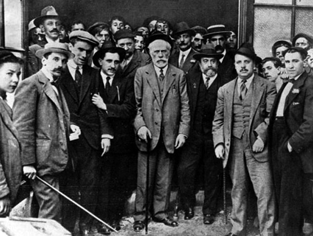 Pablo Iglesias e Indalecio Prieto en un mitin de la conjunción republicano-socialista en Bilbao en julio de 1913