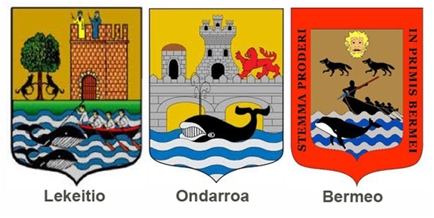 Escudos de villas vizcaínas en los que se hace referencia a la caza de la ballena