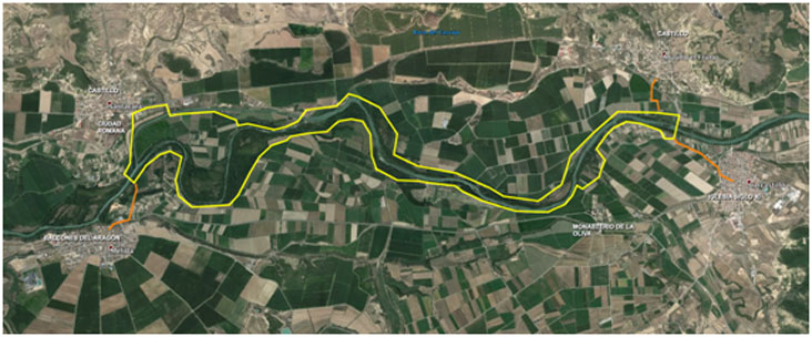 Recorrido planificado que comunica las cuatro poblaciones siguiendo la ruta del r?o Arag?n